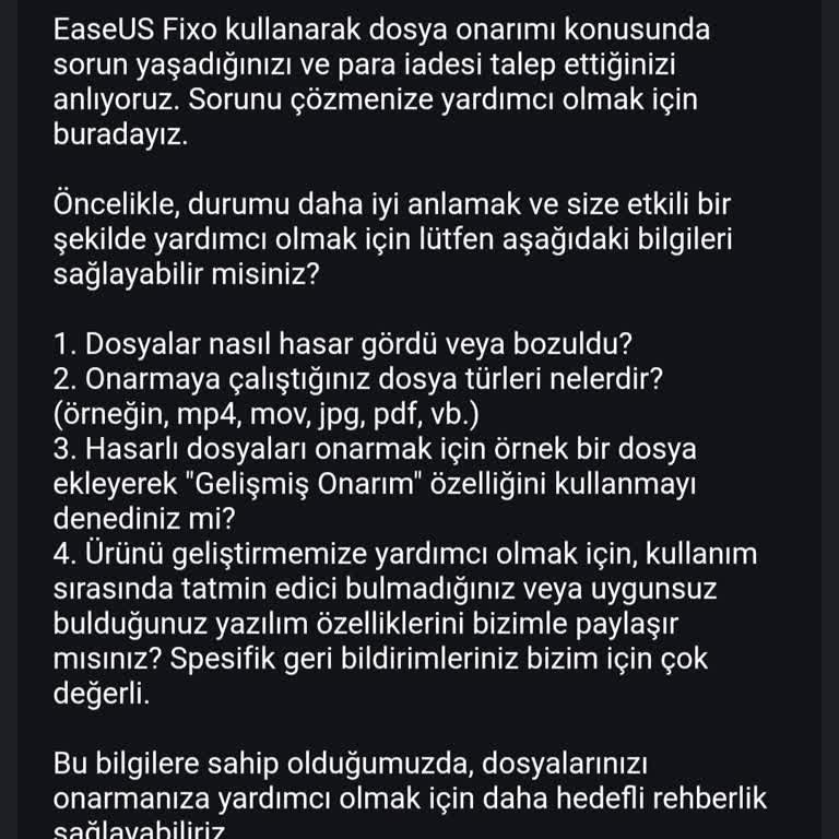 Easeus Satın Alınan Onarım Programı Çözüm Sunmuyor Ve İade Talebi