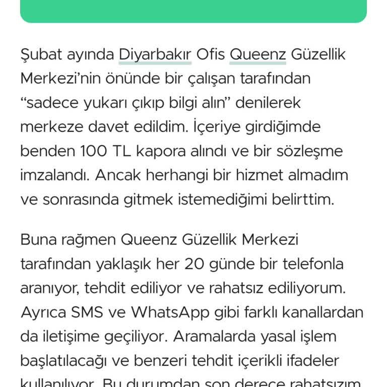 Queenzz Güzellik Kapora Alınması Sonrası Sürekli Tehdit Ve Arama İle Mağduriyet