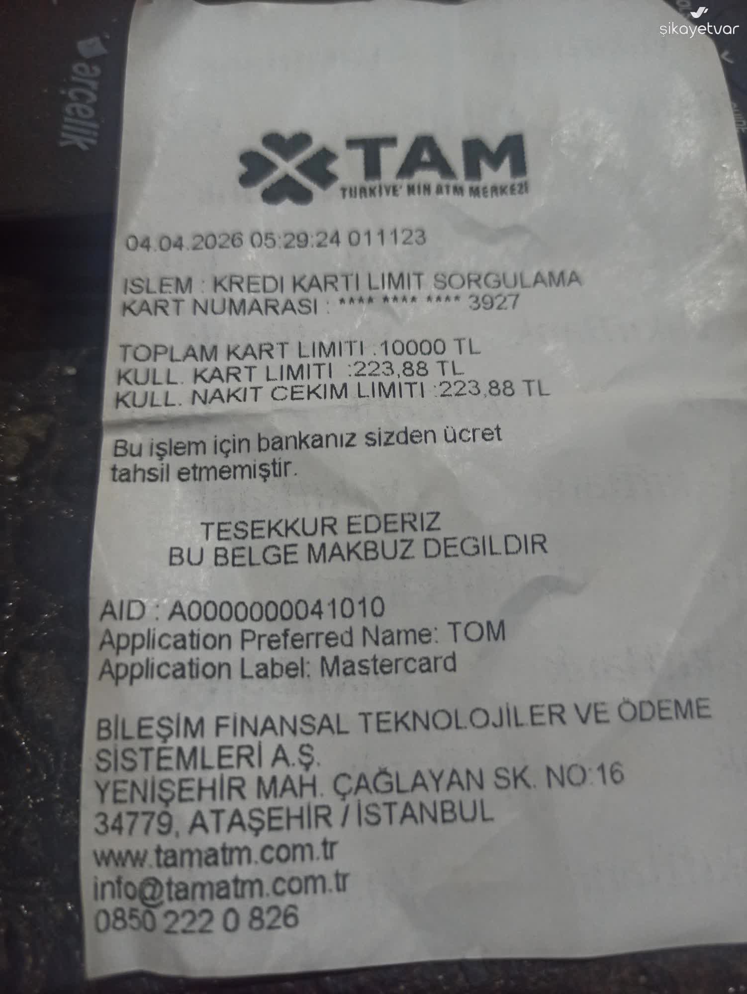 Hadi - TOMBANK ATM Arızasından Alıkonulan 3100 TL Hemen Hesaba