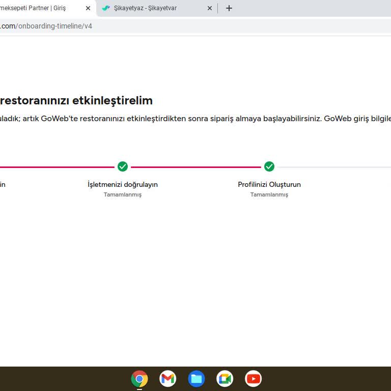 Yemeksepeti Partner Desteği Geri Dönüş Yapmadığı İçin GO Web Kayıt İşlemi Kilitlendi