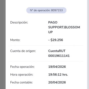BlossomUp, suscripción no autorizada, solicito cancelación y reembolso