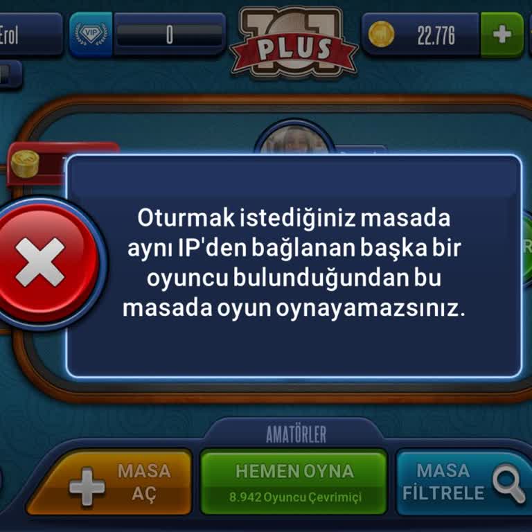 Aynı IP Adresi Üzerinden Okey 101 Plus Oyununa Girilemiyor