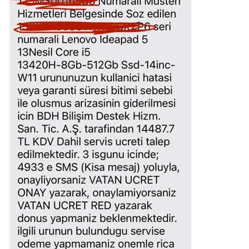 Vatan Bilgisayar Ve BDH'de Garanti Kapsamı Dışı Onarım Ücreti Ve Süreç İhlali