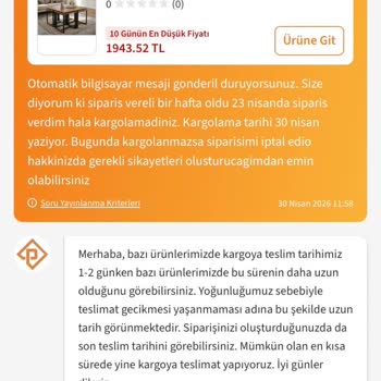 Zara 5’li Sehpa Takımı Kargo Gecikmesi Ve Cevapsızlık