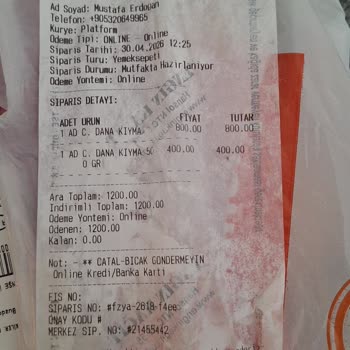 Yemeksepeti'nde Eksik Kıyma Teslimatı Ve Cevapsız İletişim