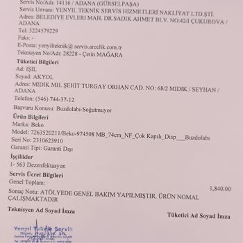 Yüreğir Beko Yetkili Servisinin Çelişkili Teknik Raporu Ve Maddi Mağduriyet