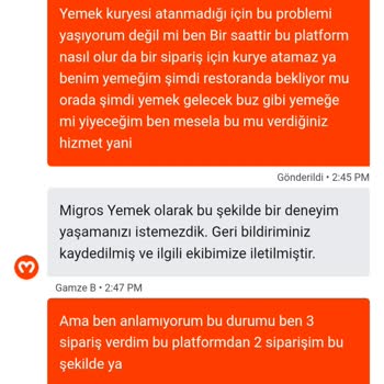 Migros Yemek’te Sürekli Kurye Ataması Gecikmesi Ve Sipariş İptali Sorunu
