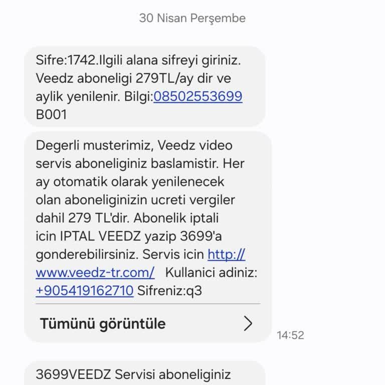 İzinsiz Veedz Aboneliği İptali Ve Ücret İadesi Talebi