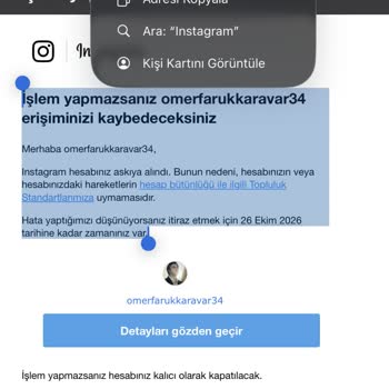Uyarı Almadan Askıya Alınan Instagram Hesabım Açılmalı