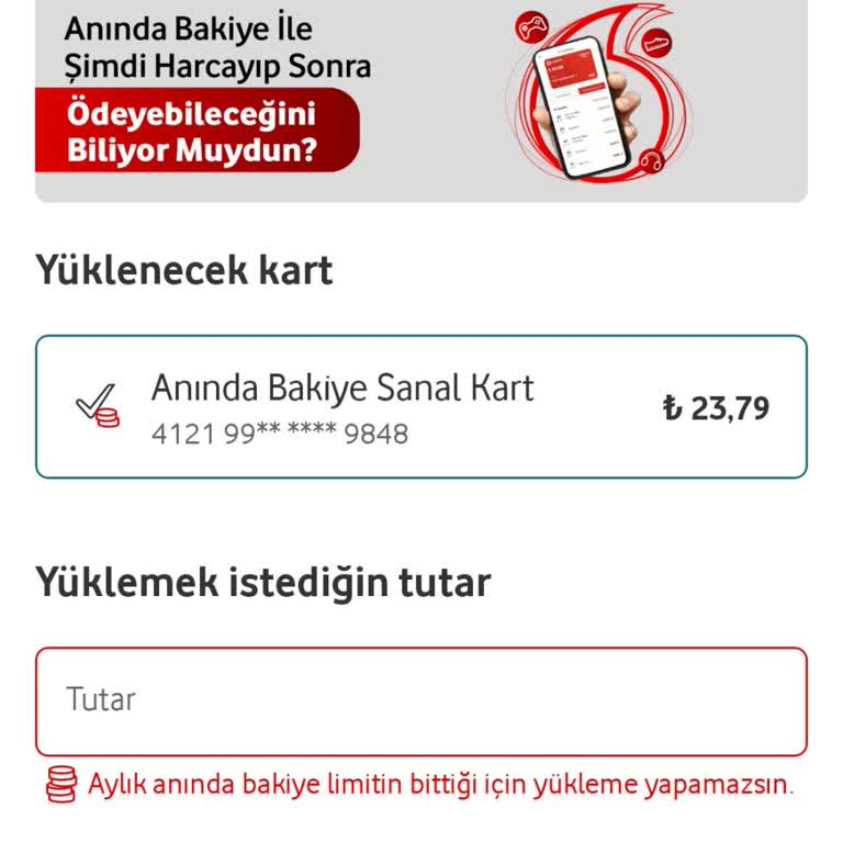 Vodafone Pay Sanal Kartında Anında Bakiye Özelliğinin Kaldırılması