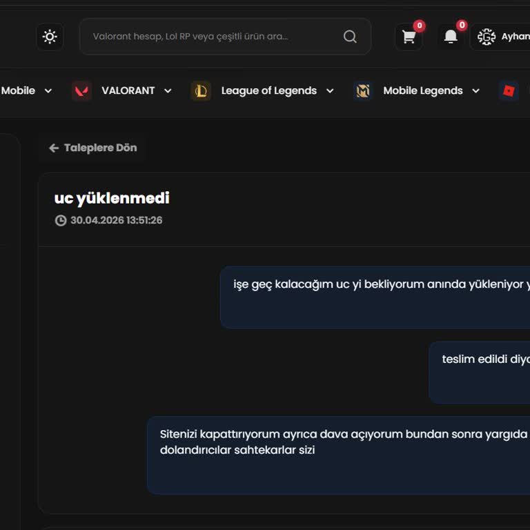 Gamelobi'den PUBG UC Alımında Ürün Yüklenmemesi Ve İade İsteği
