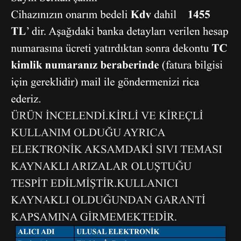 Garanti Kapsamındaki Arızada Haksız Ücret Talebi Ve Ücretsiz Tamir Veya Değişim İsteği
