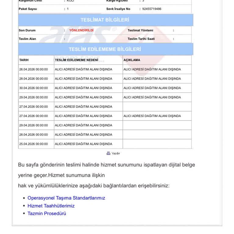Aras Kargo’da Teslim Edilmeyen Paket Otomatik İade Edildi, Destek Bulamıyor