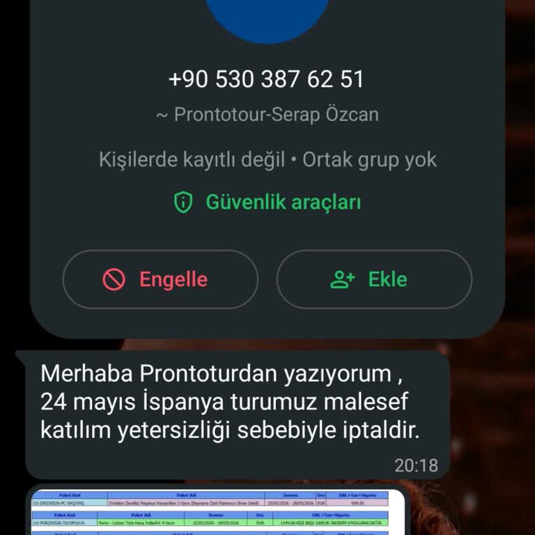 İstanbul Çıkışlı Turum Tek Başına İptal Edildi, Açıklama Ve İade Talebi