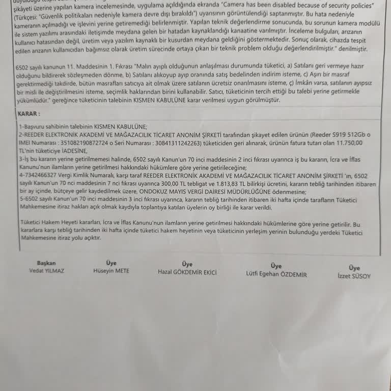Reeder S919 Kamera Arızası Ve Hakem Heyeti Kararının Ödenmemesi