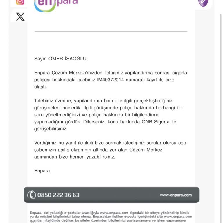 Enpara’da İptal Edilen Sigorta Poliçesi Ücretlerinin İadesi Yapılmadı