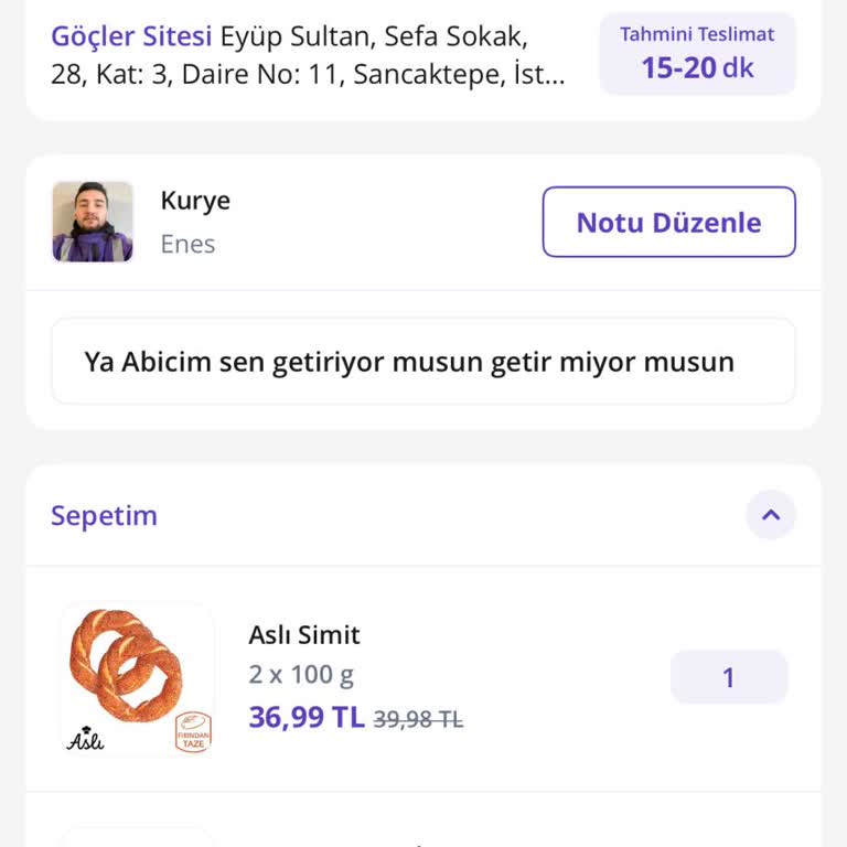 Verilen 40-50 Dakikalık Teslimat Süresi Gerçekleşmedi 2 Saat Bekletildim