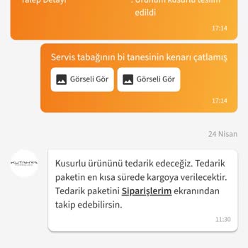 Kusurlu Yemek Takımı Değişimi Yerine Siparişimin Tek Taraflı İptali