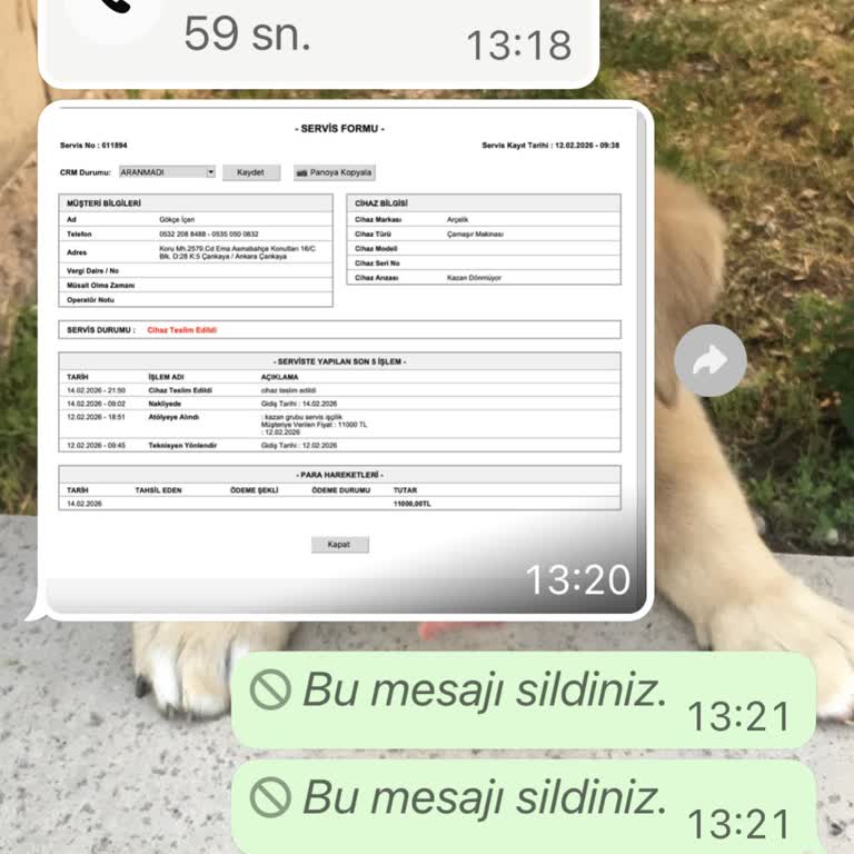Arçelik Yetkili Servisi İmitasyonu İle IBAN Bilgilerimin Çalınması