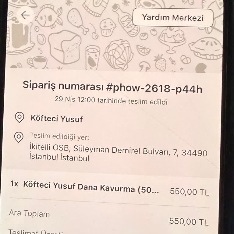 Yemeksepeti Siparişinde Eksik Gelen Dana Kavurma Ücreti İadesi