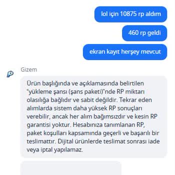 Yanıltıcı Ürün Açıklaması Nedeniyle 10875 RP Alınamadı, İade Ve Tam RP Talebi