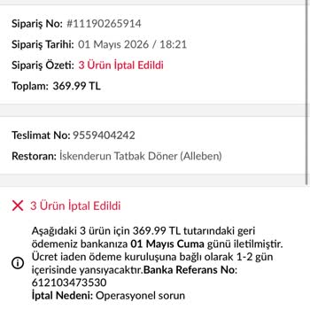 Siparişim Açıklama Olmadan İptal Edildi Ve Bir Saat Bekletildim