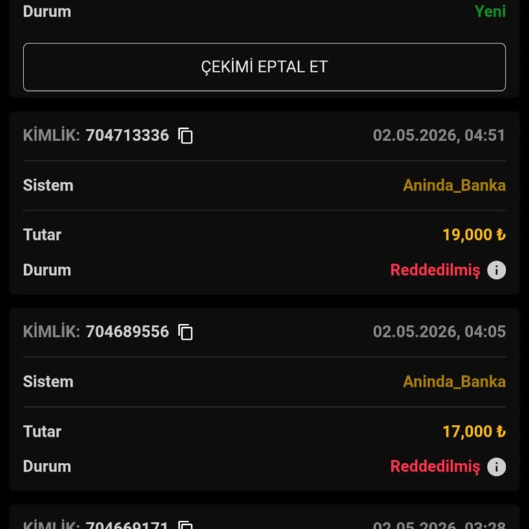 Çekim Taleplerimin Nedensiz İptali Ve Hesabımın Engellenmesi