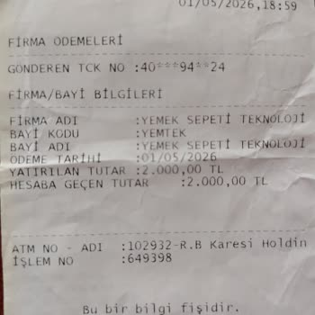 Yapı Kredi Yemeksepeti Express Kurye Hesabına 2.000 TL Ödeme Gecikmesi Ve Açıklama Eksikliği