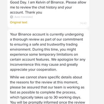 Binance Account Under Review for 34 Days with $5995 Frozen