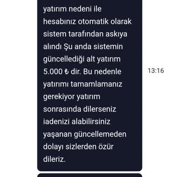 Minimum Yatırma Şartı Sağlandı, 4000 TL Ek Talep Ve Hesap Erişimi Engellendi