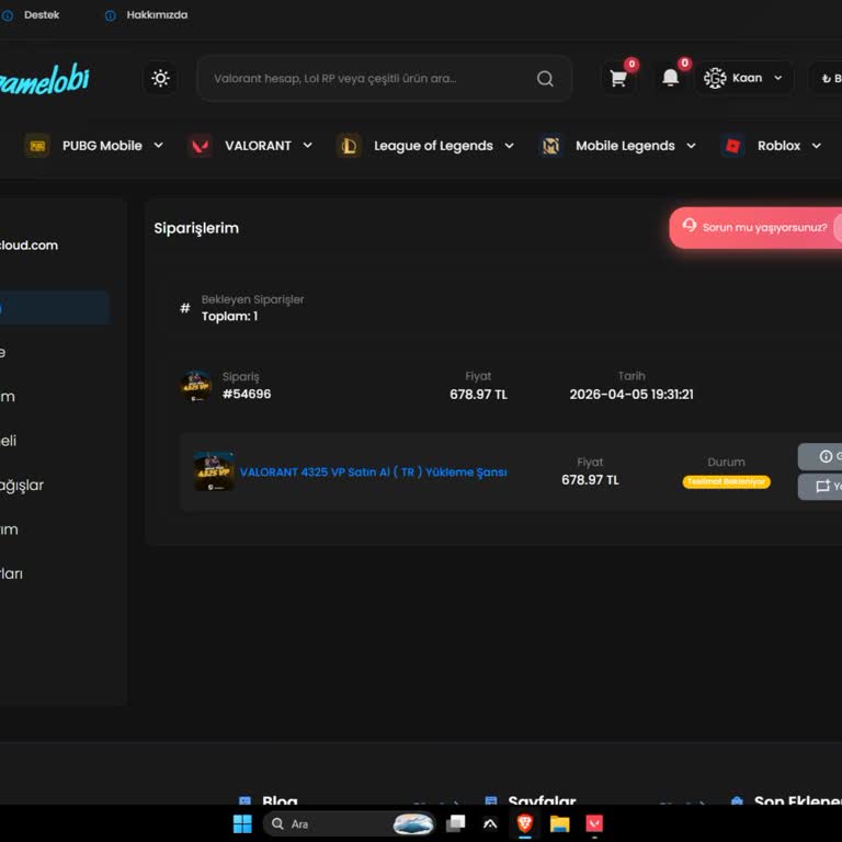 Gamelobi'den Alınan Valorant VP'si Gelmedi Ve Ücret İadesi Talep Ediyorum
