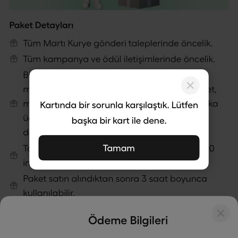 Kart Sorunu Nedeniyle Martı Süper Üyelik Ödemesi Red Edildi
