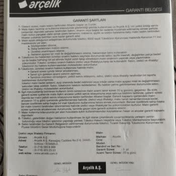 Arçelik Çamaşır Makinesi Aşırı Titredi İade Talep Ediyorum