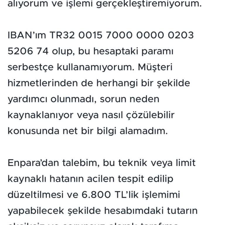 Yetersiz Limit Hatası Nedeniyle 6.800 TL’lik EFT/Havale İşlemi Yapılamıyor