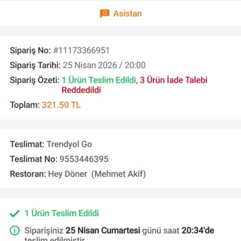 Trendyol GO’da Yanlış Ürün Gönderimi Ve İade Talebimin Reddedilmesi