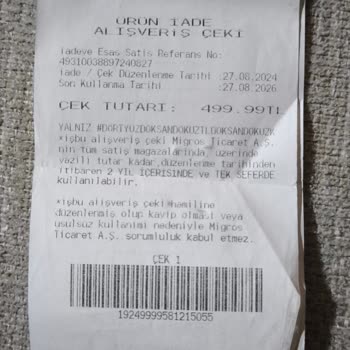 İade Çeki Son Kullanma Tarihinden Önce Pasif Oldu, Migros Yardımsız