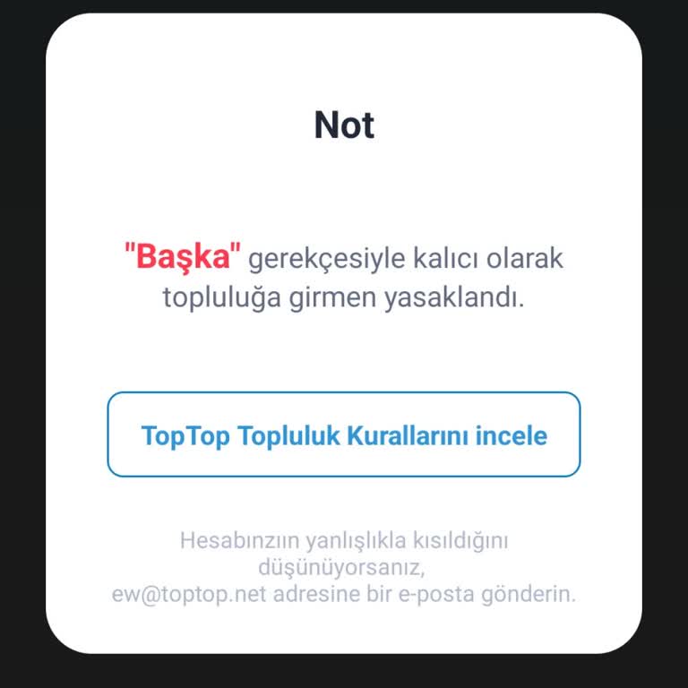 Top Top Uygulamasında Açıklamasız Ban