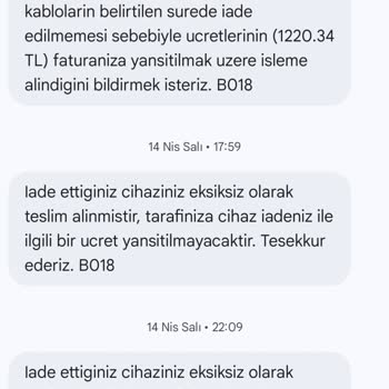 İade Edilen Cihazların Ücreti Faturada Yanlış Şekilde Çıkarıldı