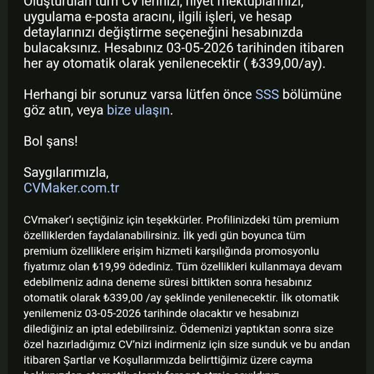 İzinsiz CV Maker Üyelik Ücreti Çekildi, İade Talebi Reddedildi