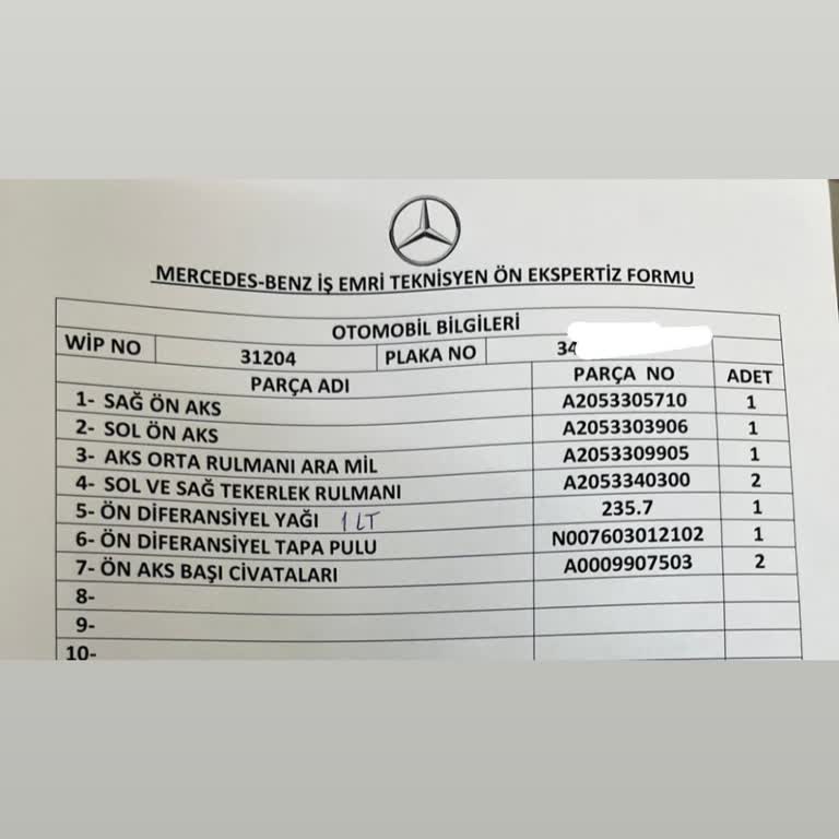 Mercedes-Benz Ön Aks Parçası Stok Dışı, Araç Kullanılamaz Ve Süre Belirsiz