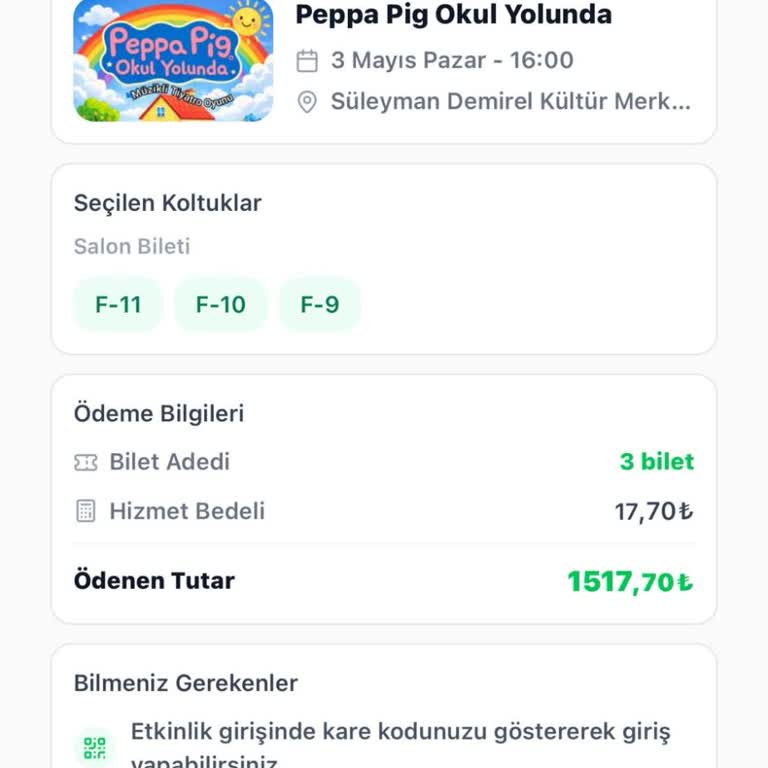 Peppa Pig Biletim Başka Oyunla Değiştirildi, İade Talebim Cevapsız