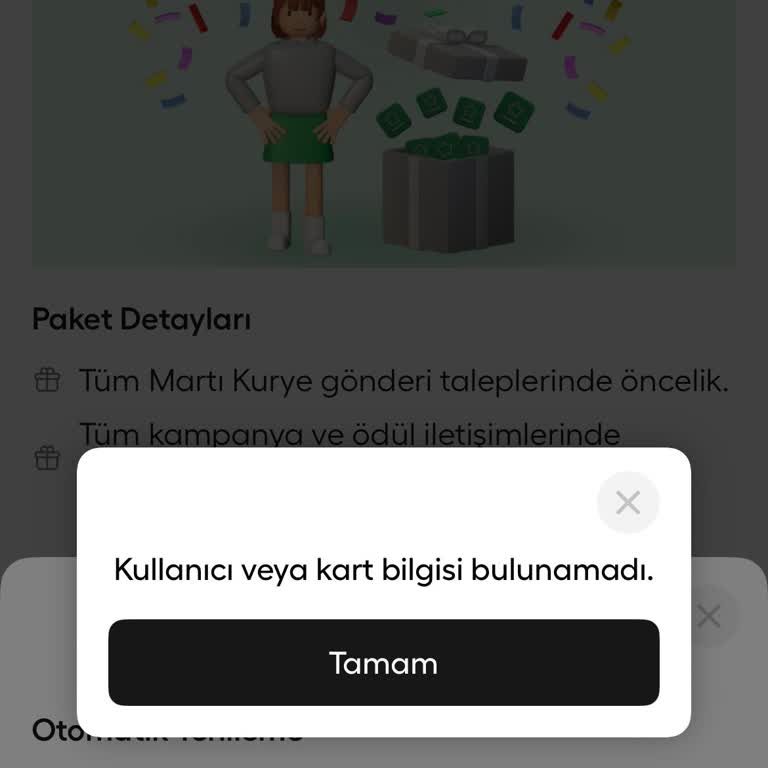 Martı Sürücüsü Süper Üye Paketi Alımında Kart Bulunamadı Hatası Ve Çözüm Talebi