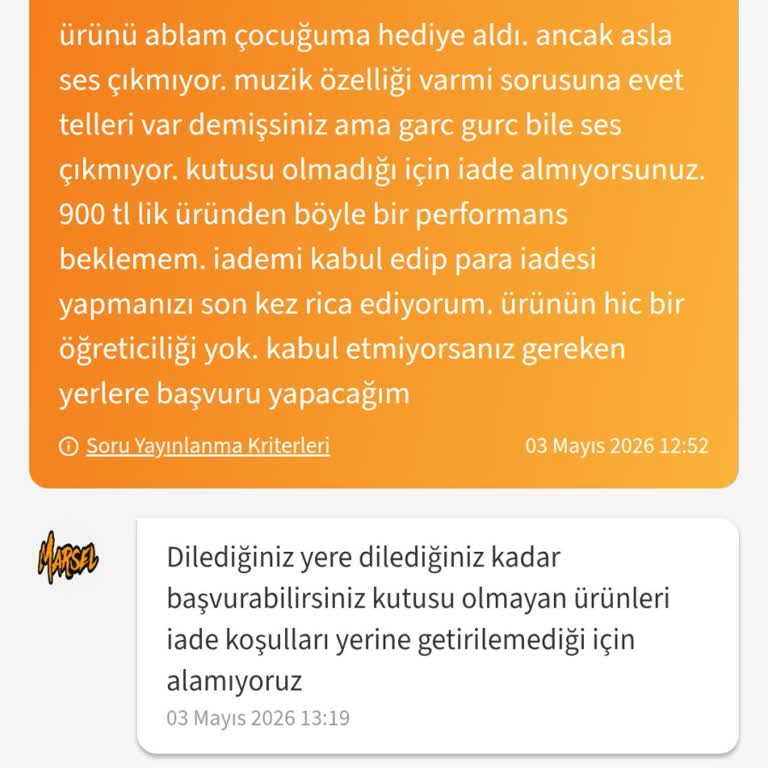 Arızalı Oyuncak Keman İade Reddi Ve Satıcı Umursamazlığı