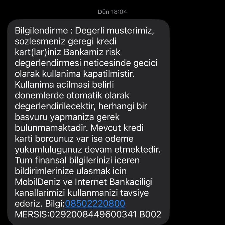 Deniz Bonus Kredi Kartım Borçsuz Olmasına Rağmen Kullanıma Açılmıyor