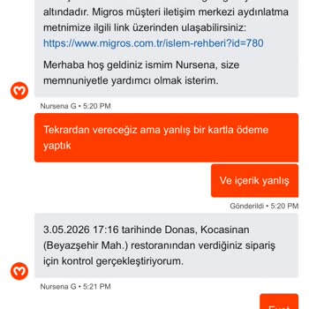 Migros Yemek Uygulamasında Yanlış Kartla Ödeme Ve İptal Reddi
