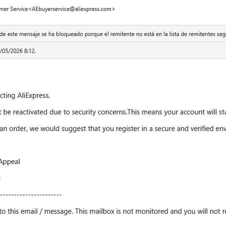 AliExpress, cierre de cuenta sin motivo ni explicación, solicito revisión