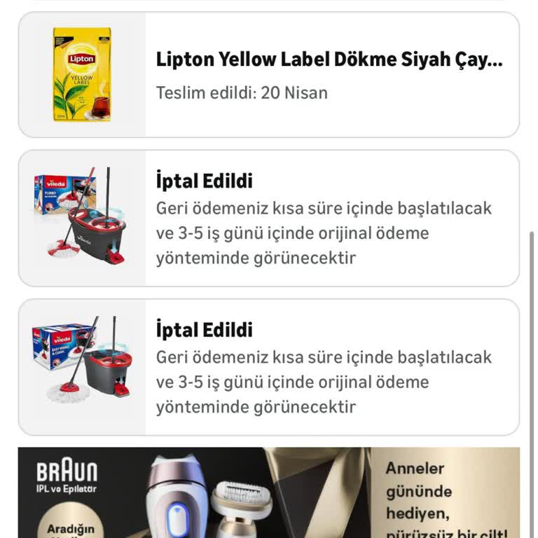 1.629,50 TL'lik İptal Edilen Sipariş Ücreti Hâlâ İade Edilmedi