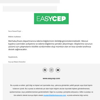 EasyCep'ten İade Ücreti Ödemesi Yapılmadı