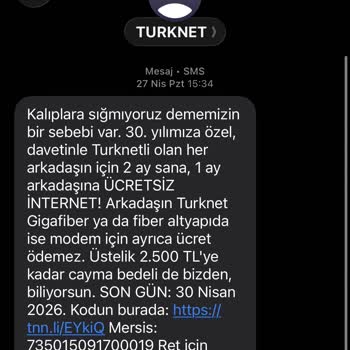 TurkNet’in Yanıltıcı Kampanya Vaadi İki Ay Ücretsiz İnternet Yerine Tek Ay