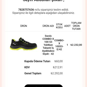 Kapıda Ödeme Siparişimde Büyüklük Sorunu İçin Cevap Gelmiyor